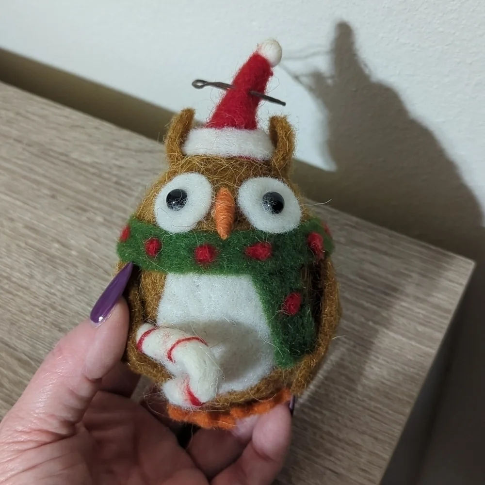 Owl Plush Ornament with Green Scarf NWOT
